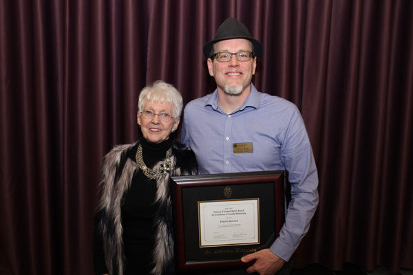 Patricia O'Connor Myser '56 with Chemistry Professor Daron Janzen.