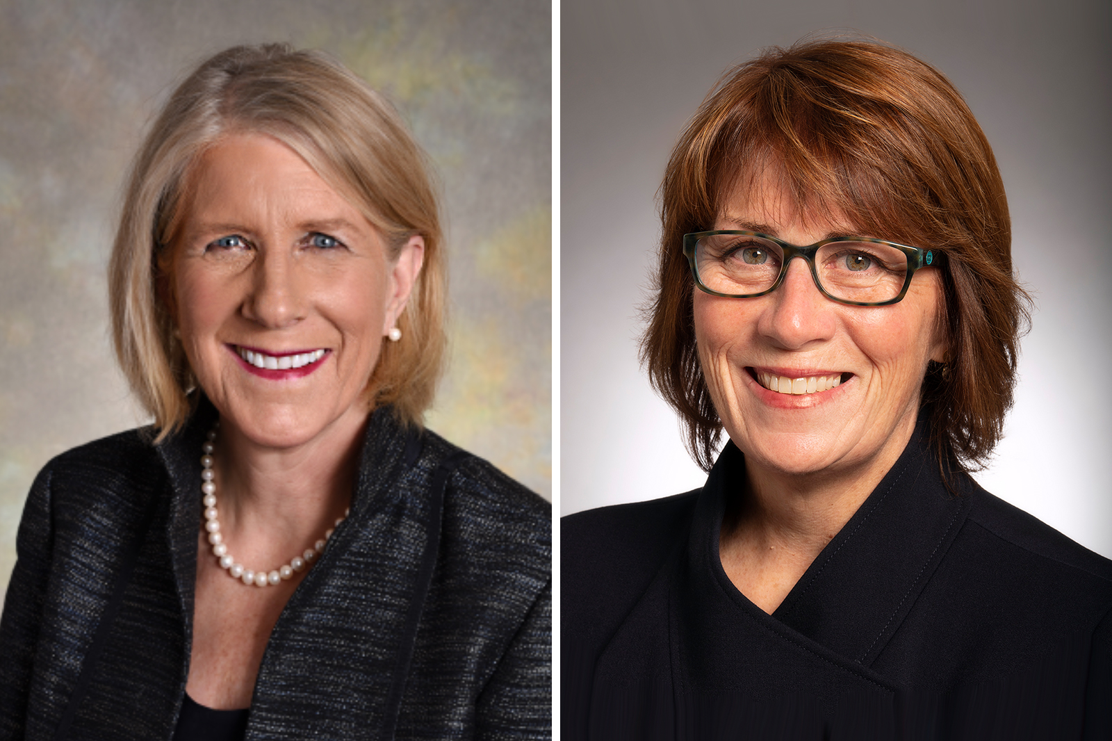 Two side-by-side headshots of former Minnesota judge Sheryl Ramstad, JD, DNP, RN, and Minnesota State Senator Erin Murphy MAOL’05