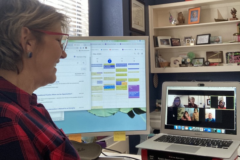 OTA ONLINE STUDENT AND FIELDWORK COORDINATOR TERRI GRUNDY, OTR, VIRTUALLY DISCUSSES OTA FIELDWORK AND CLINICALS WITH STUDENTS, THE EMERGING PRACTICE SITE DIRECTOR, AND FIELDWORK EDUCATOR MELISSA BENSON, COTA.