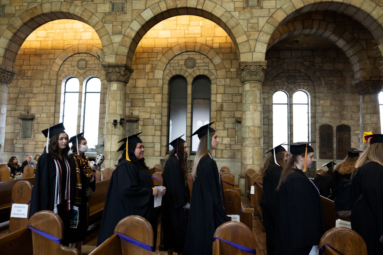 Students entering chapel for the mass
