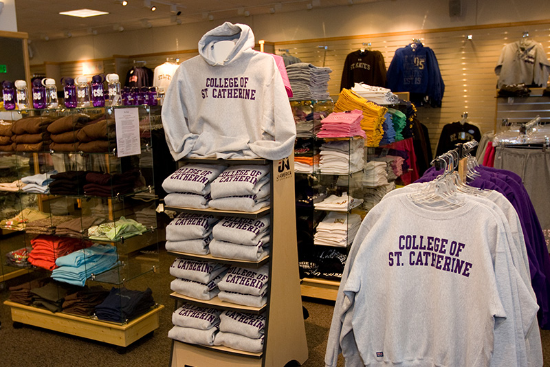 wide-shot of clothing and gifts at St. Catherine's bookstore