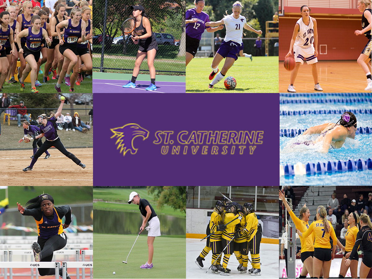 Collage of ten pictures representing each sport at St. Kate's
