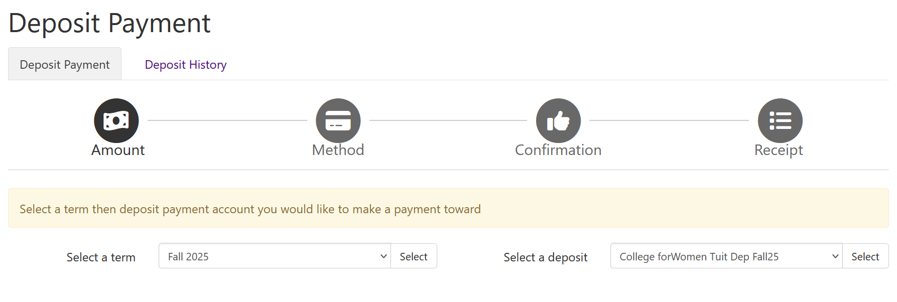 Form to submit CFW tuition deposit for fall 2025