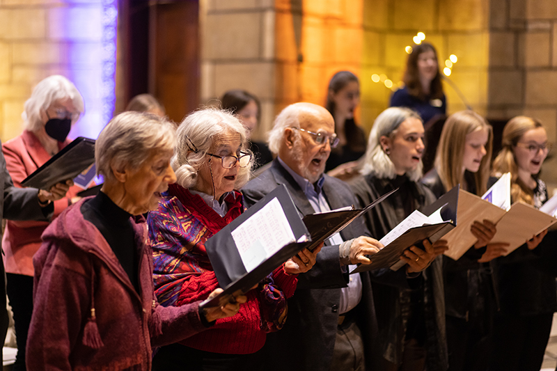 University choir engaged in singing