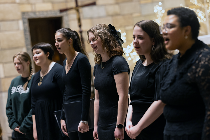 Closeup of choir members singing