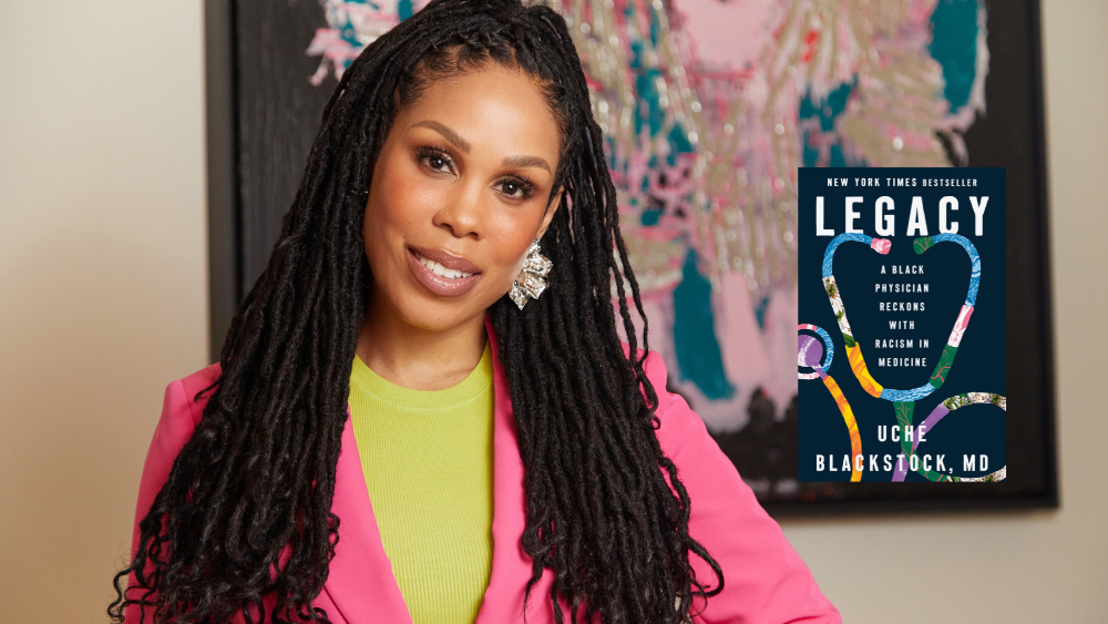 Dr. Blackstock with her book cover, Legacy