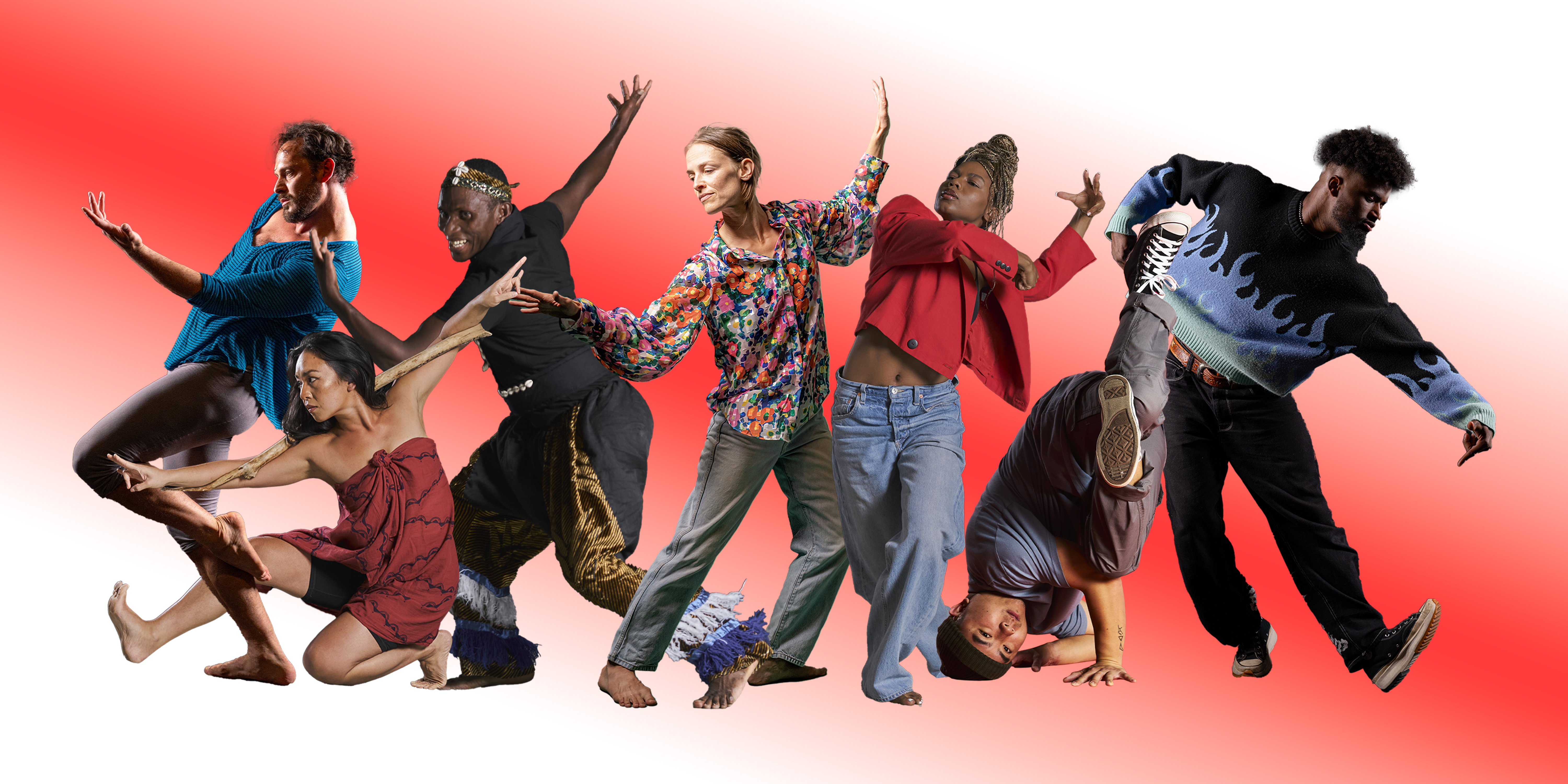 SOLO dancers against a red and white background.