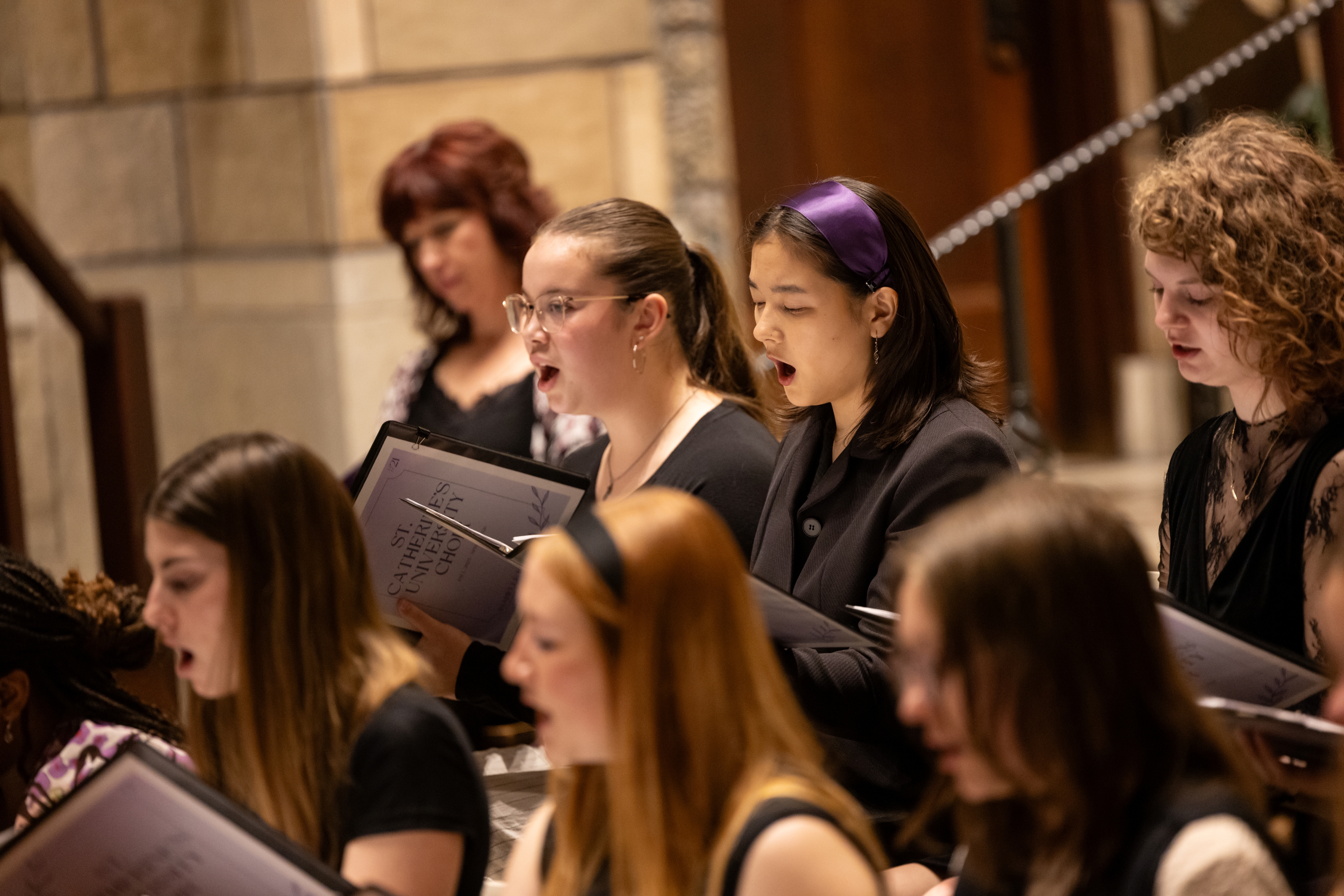 Close up of choir singing