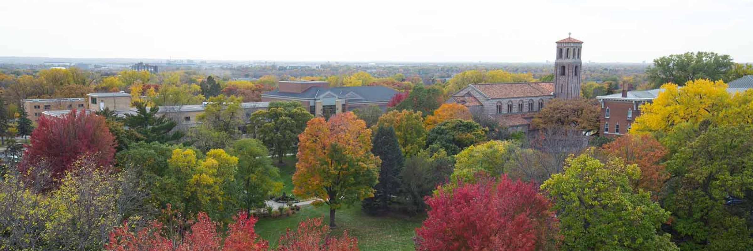 Overhead photo of the university campus during autumn.