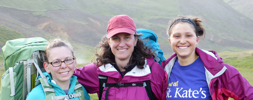 Associate Professor of Biology Jill Welter with the first two student research collaborators who accompanied her to Iceland in 2012, Delorianne Sander '13 and Bayley Lawrence ’14. 