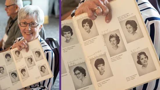 Alumna displays her college yearbook at Reunion 2022.