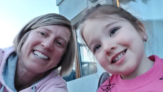 Katie Eichten ’04 smiles for a selfie with the three-year-old.