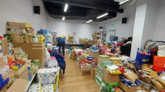 A donation room filled with living supplies