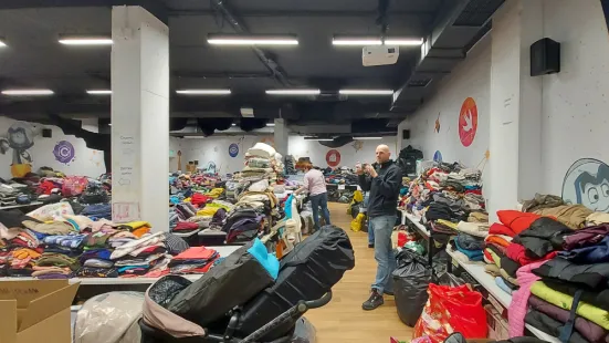 A donation room filled with clothing