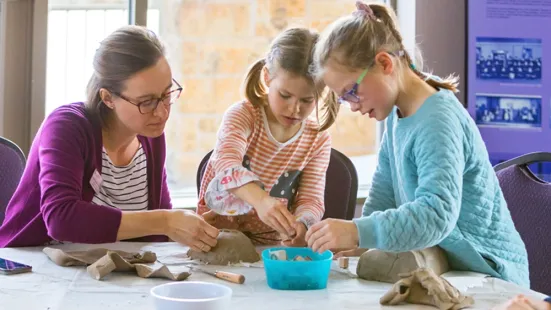 Mom and children crafting