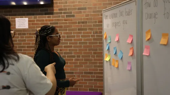 Students looking at white boards.