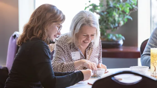 Particpants at the event engaged in beadwork.