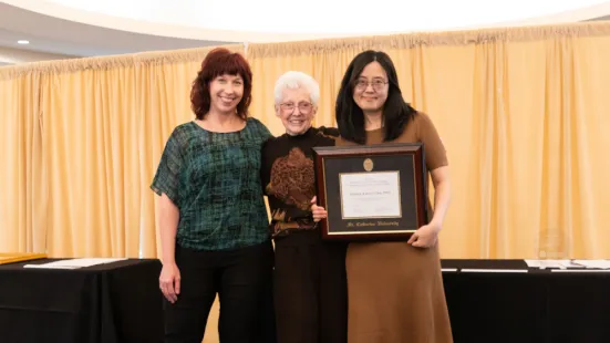 Provost Baird and Patricia O'Connor Myser with awardee Lacey Chu