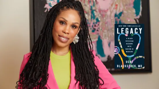 Dr. Blackstock with her book cover, Legacy