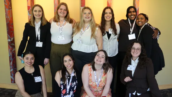 A group of St. Kate's students gather at the October 2026 student data challenge by MinneAnalytics, held at St. Catherine University.