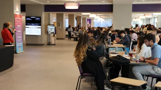 Students attend orientation at the start of a student data challenge by MinneAnalytics, held at St. Catherine University.