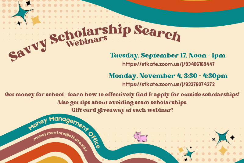 flyer for savvy scholarship search including dates and zoom links