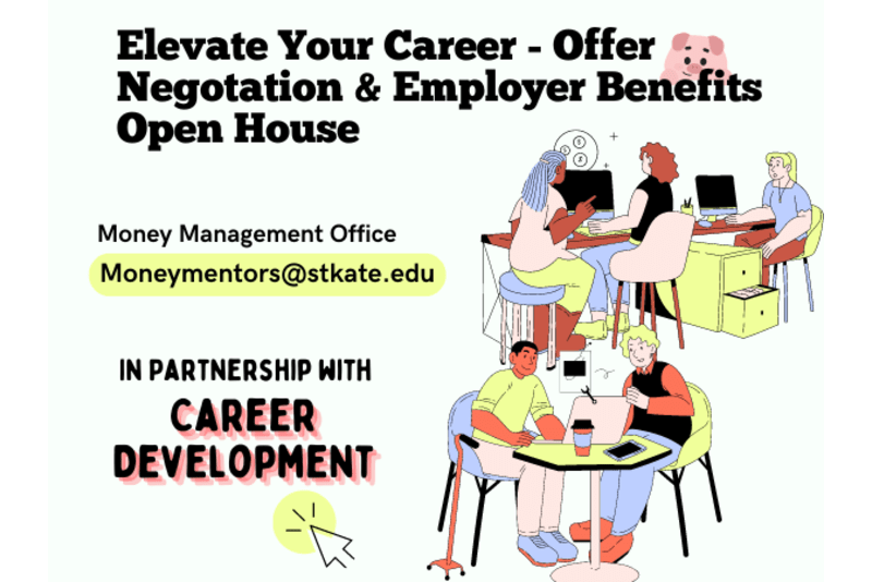 elevate your career offer negotiation and employer benefits open house flyer