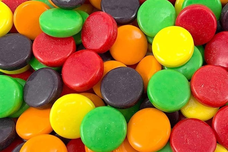 closeup of colorful round candy