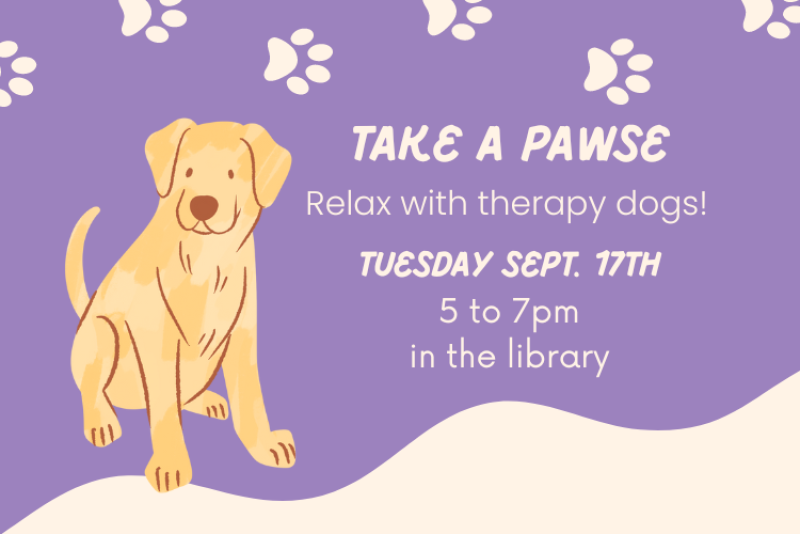 therapy dogs at the library flyer