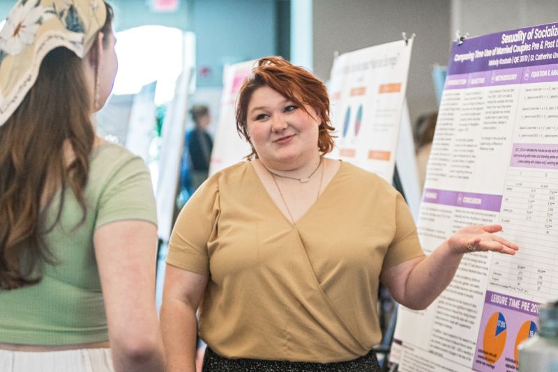 A student presents at the 2023 Sr. Seraphim Gibbons Undergraduate Symposium