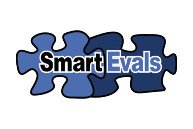 Smart Evals over dark blue puzzle pieces 