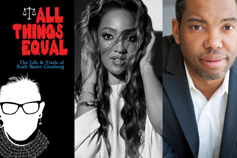 Side-by-side of "All Things Equal" promotional image, photo of Mickey Guyton, and photo of Ta-Nehisi Coates