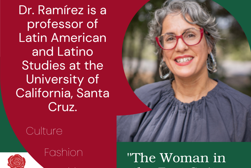 Promotional flyer featuring Dr. Catherine S. Ramírez, Phi Betta Kappa Visiting Scholar. Portrait of Dr. Ramírez smiling outdoors. Text announces her talk, ‘The Woman in the Zoot Suit: Pachucas, Style Politics, and the Writing of History,’ on Monday, March 23, 2026, 6–7:45 p.m., Ballroom CDC 303.