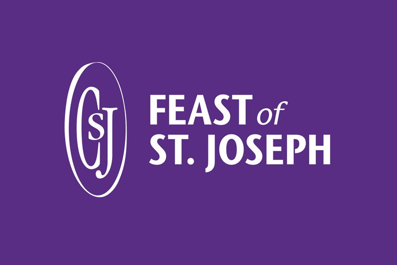 Graphic with purple background featuring a circular “CSJ” logo on the left and the text “Feast of St. Joseph” in large white letters on the right.