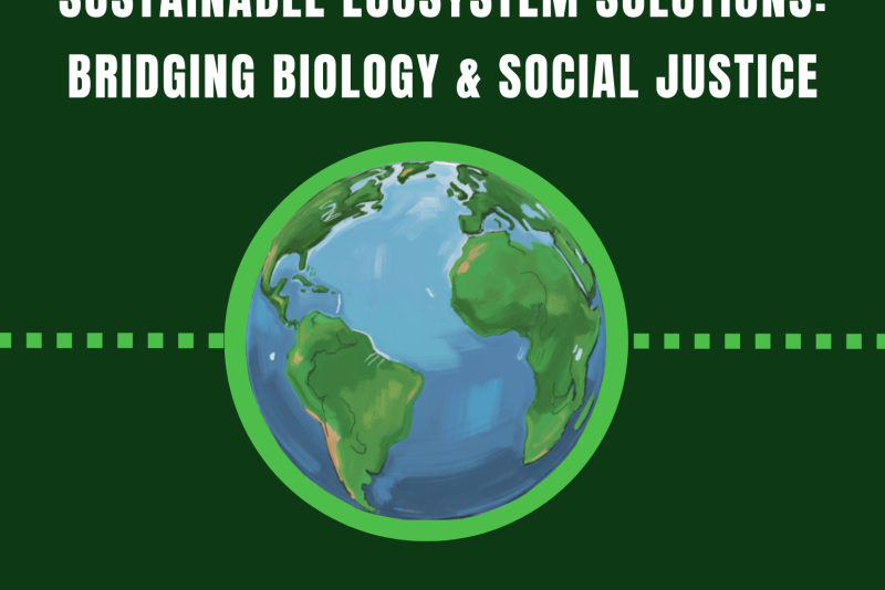 Flyer for Global Studies photo showcase titled “Global Search for Justice: Sustainable Ecosystem Solutions—Bridging Biology & Social Justice,” featuring Costa Rica. Reception April 21, 12:00–1:00. Exhibition runs April 20–May 4. Includes globe illustration and Global Studies contact: globalstudies@stkate.edu .