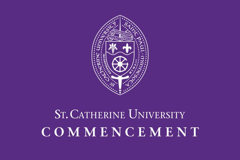 St. Catherine University commencement graphic with university seal centered on a purple background and the words “St. Catherine University Commencement” below.
