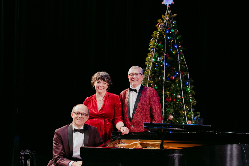 Kevin Kling & Friends at piano with Christmas tree