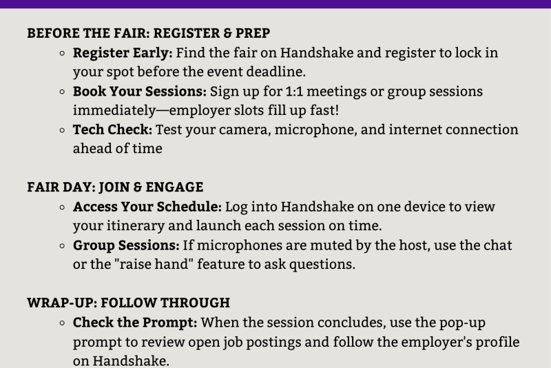 Historical Women’s Colleges + Universities Career Fair, Wednesday, October 28, 3–6 p.m. EST, virtual on Handshake. Flyer provides tips to register early, book sessions, test technology, participate during the fair, review job postings, and follow up with recruiters. Register on Handshake via the QR code.