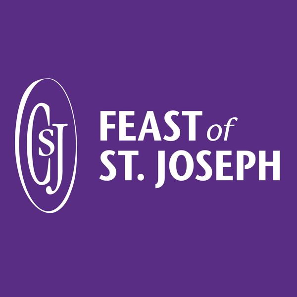 Graphic with purple background featuring a circular “CSJ” logo on the left and the text “Feast of St. Joseph” in large white letters on the right.