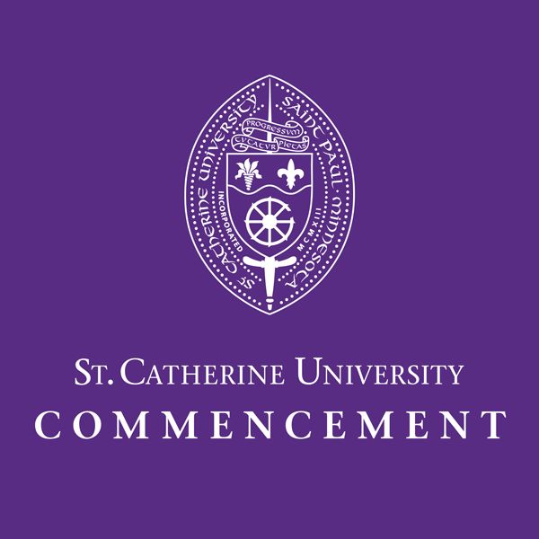 St. Catherine University commencement graphic with university seal centered on a purple background and the words “St. Catherine University Commencement” below.
