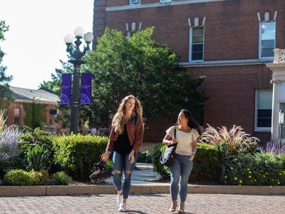 Students on campus walking to class