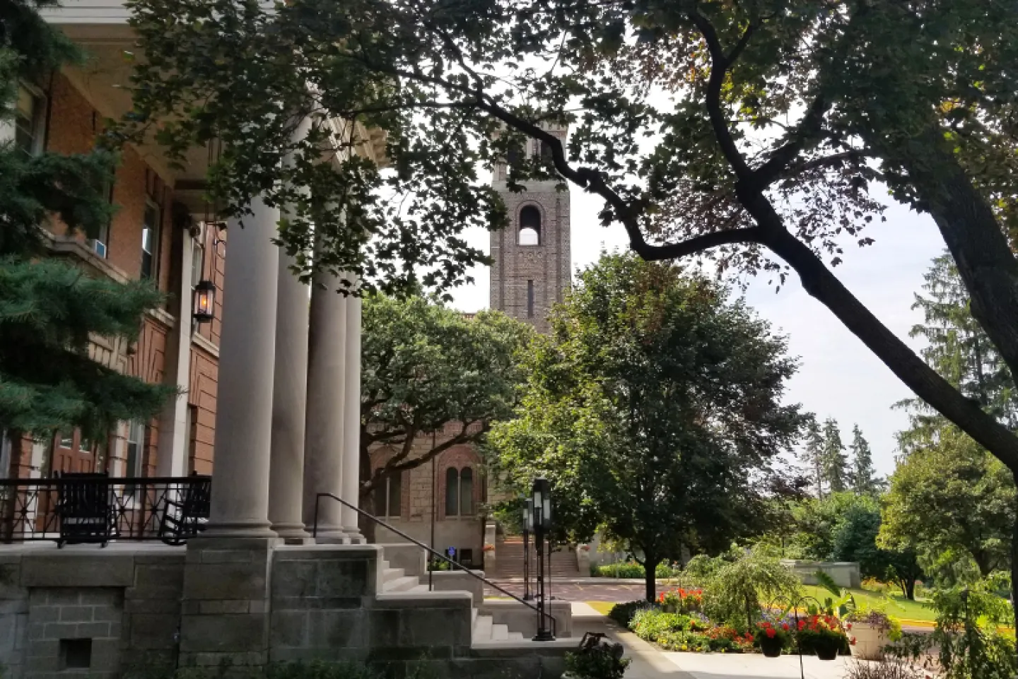 Derham steps and Chapel belltower on the St. Paul, MN campus