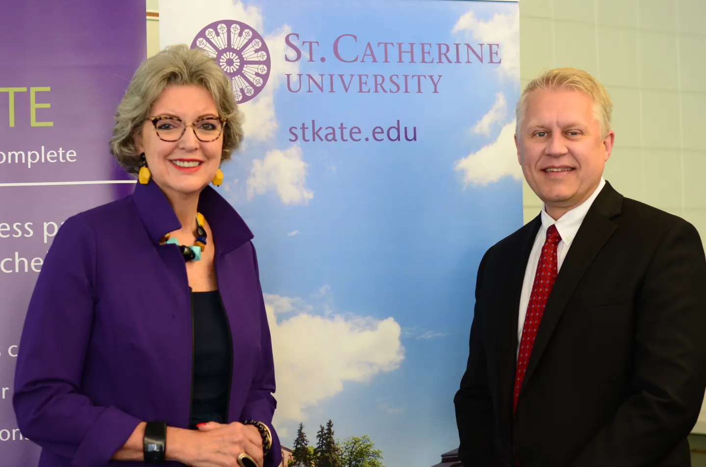 St. Catherine University president Becky Roloff '76 and Inver Hills Community College interim president Michael Berndt