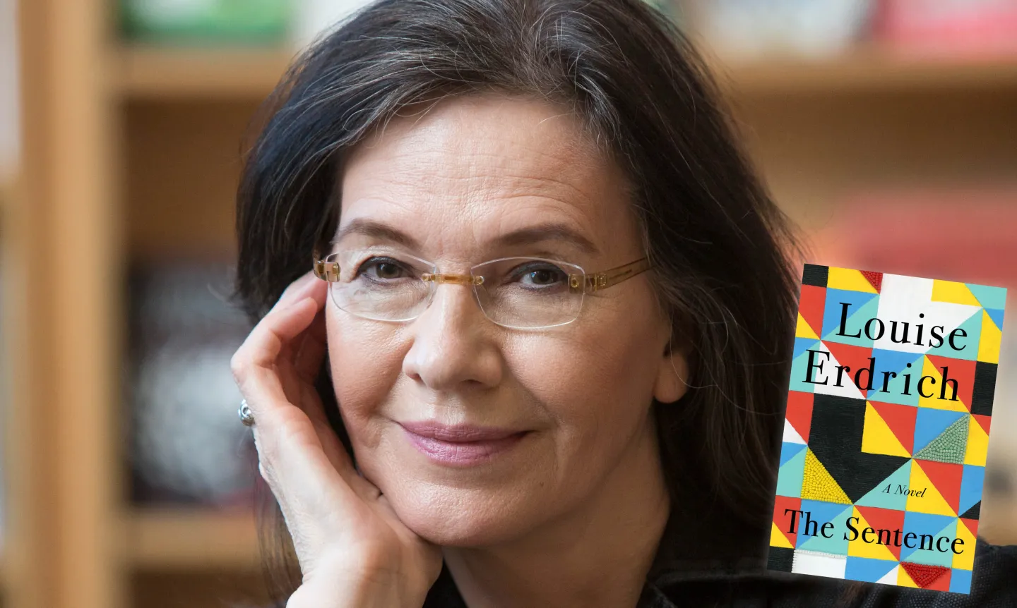 Louise Erdrich next to her book, The Sentence