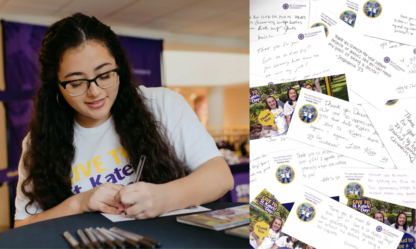 Student writing letters to donors