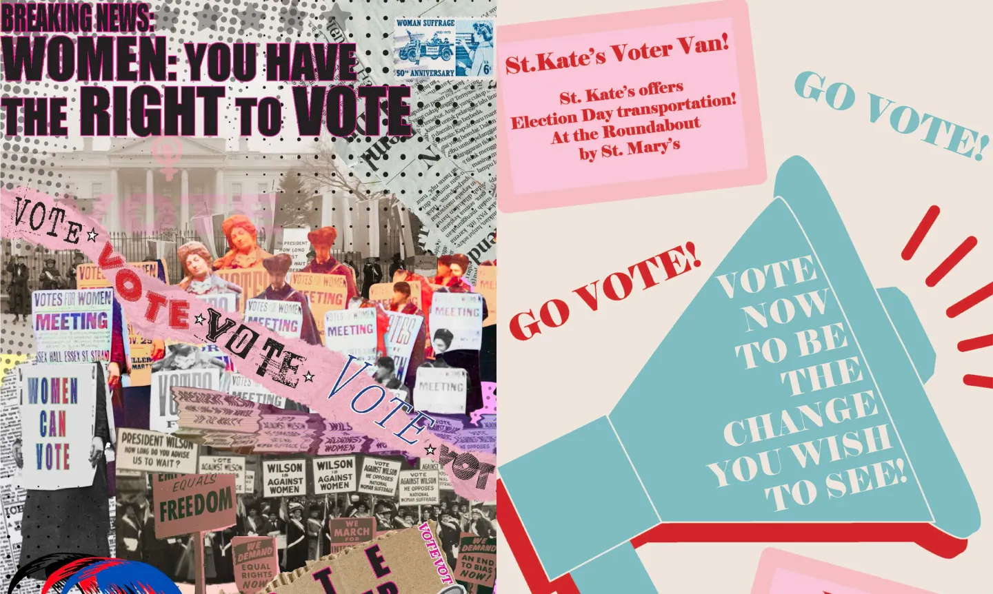 A side-by-side of two digital posters with slogans encouraging viewers to vote