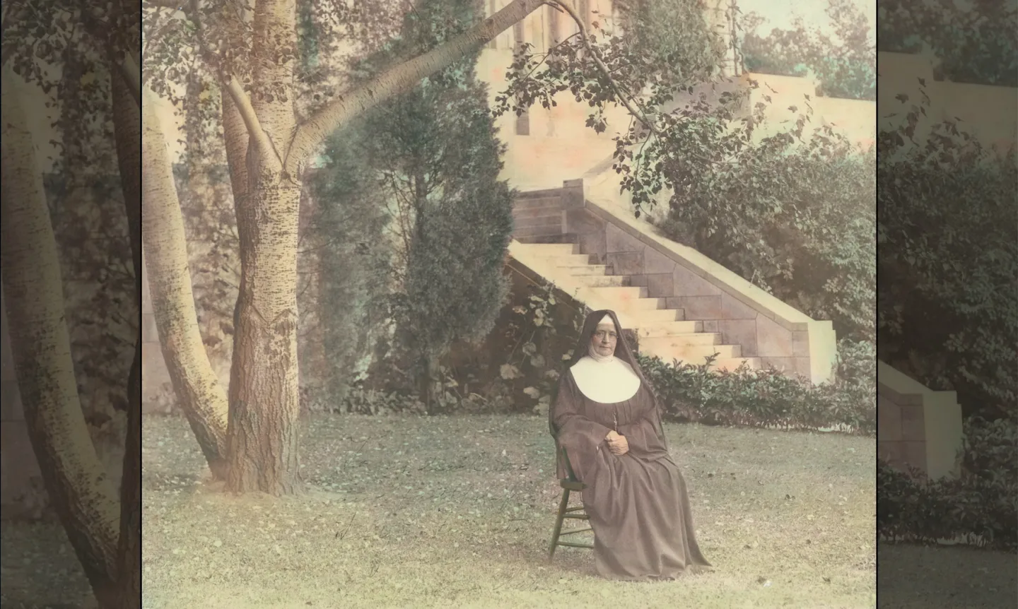 Mother Antonia seated in the Chapel lawn.