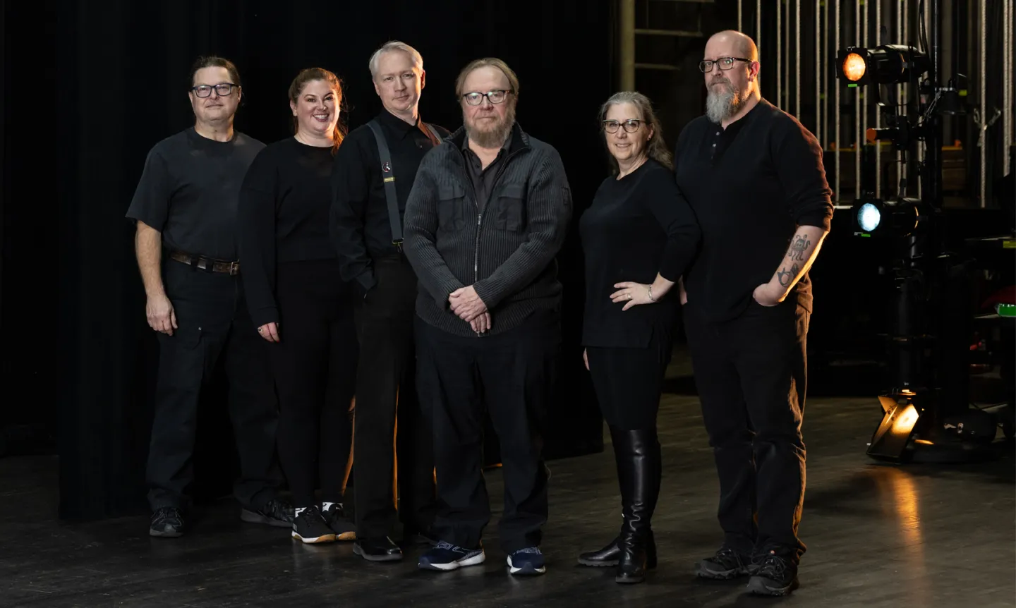The O'Shaughnessy production crew stands onstage