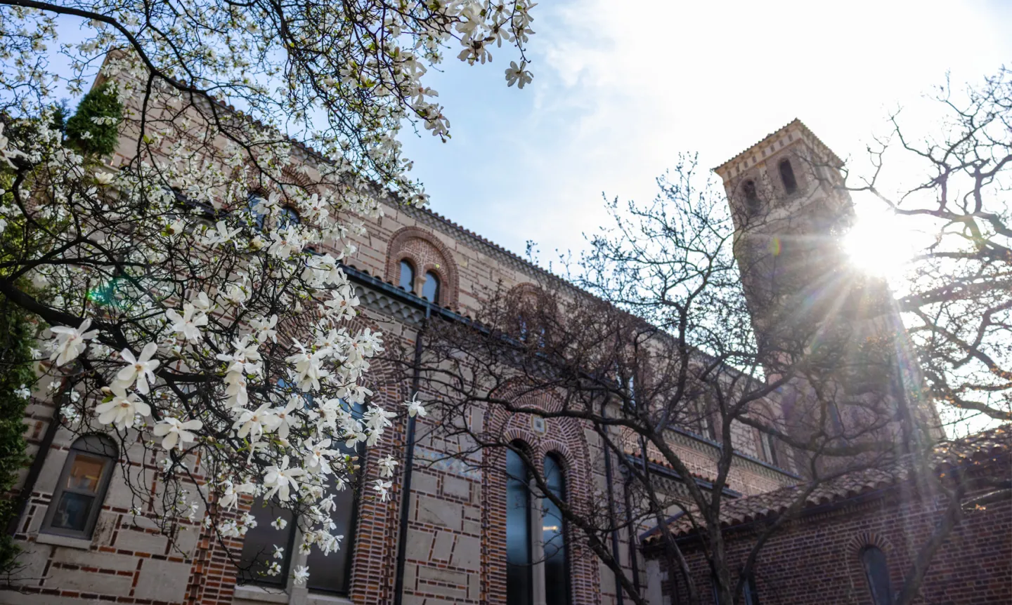 Exterior view of Our Lady of Victory Chapel in Spring 2025