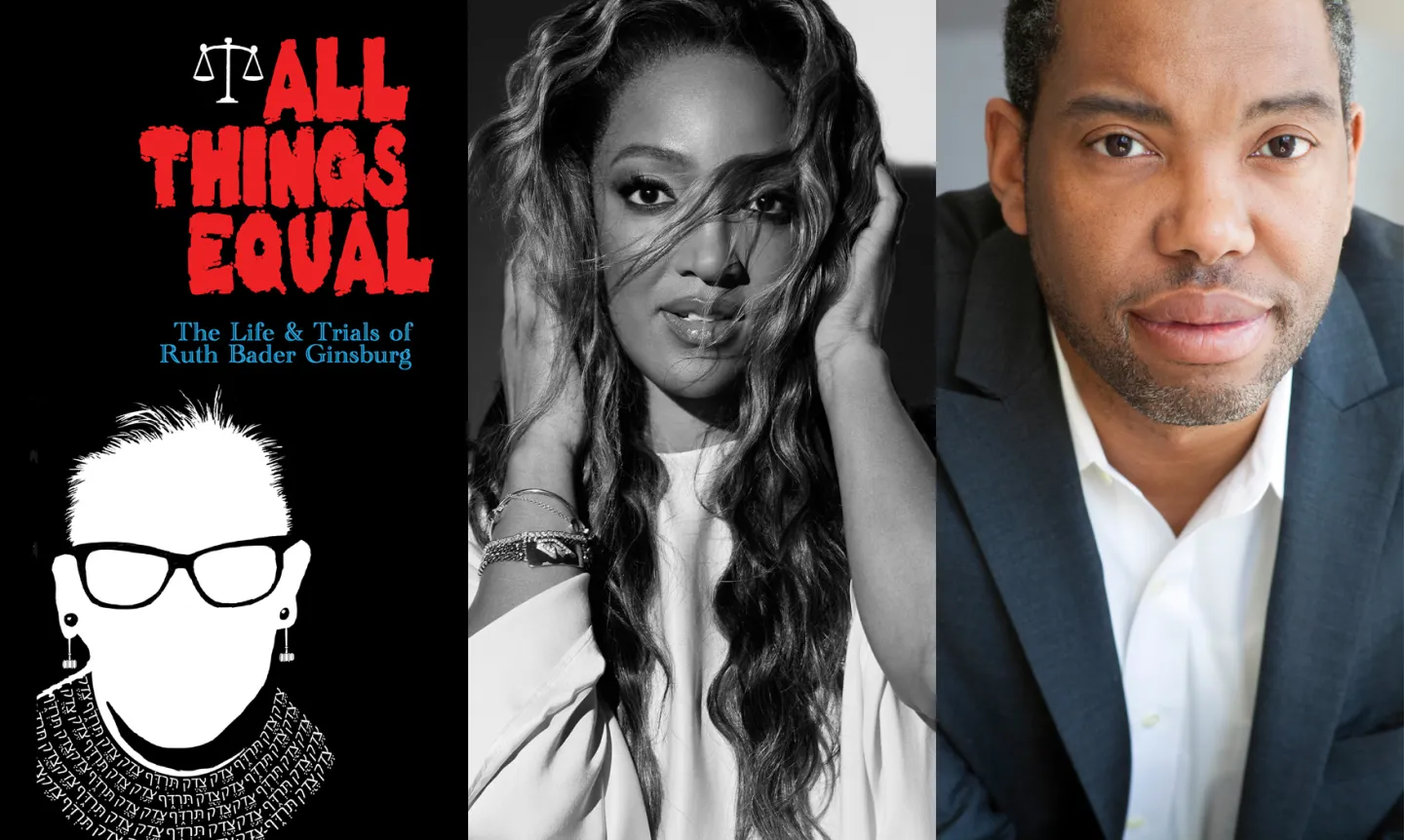 Side-by-side of "All Things Equal" promotional image, photo of Mickey Guyton, and photo of Ta-Nehisi Coates